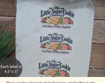 Primitive Christmas Fabric Panel, Vintage Sugar Cookie Print, Rustic Holiday Craft Farmhouse Winter Crafts DIY Bowl Filler