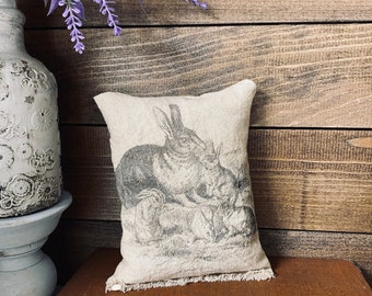 Rabbit Decor, Primitive Bunny Decor, Primitive Spring, Pillow Tuck, Tiered Tray Decor, Mini Pillow, Farmhouse Pillow, Primitive Home Decor