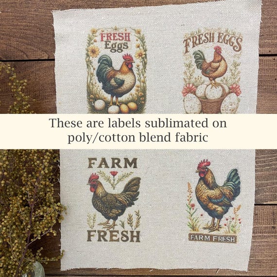 Primitive Fabric Label Chicken Crafting Labels Farm Fresh Eggs Spring Prints on Fabric Sewing Labels DIY Crafters