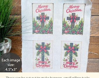 Primitive Christmas Fabric Labels, Merry Christmas Cross Labels, Vintage Holiday Sewing Labels, Craft Labels