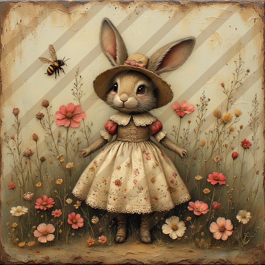 Primitive Vintage Farmhouse Spring Rabbit Digital Image Printable ...
