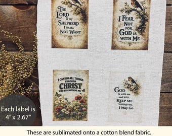 Primitive Bird Crafting Labels Farmhouse Spring Scripture Prints on Fabric Wildflower Sewing Fabric
