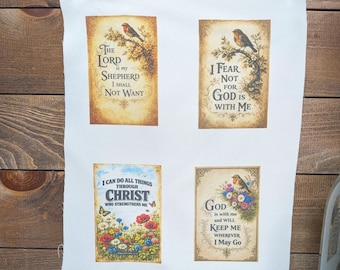 Primitive Bird Crafting Labels Farmhouse Spring Scripture Prints on Fabric Wildflower Sewing Fabric