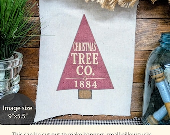 Vintage Christmas Tree Fabric Panel, Primitive Christmas Decor, Christmas Tree Co 1884, Vintage Holiday Fabric, Cotton Blend, 8x7
