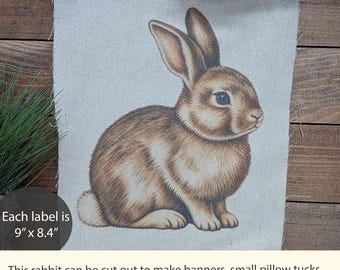 Vintage Brown Rabbit Fabric Panel Rustic Primitive Bunny Print Farmhouse Easter Decor Vintage Rabbit Art Farmhouse Spring Decor