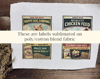 Primitive Farm Fresh Pig Happy Hog Fabric Crafting Labels Vintage Chicken Feed Spring Prints on Fabric Sewing DIY Crafters