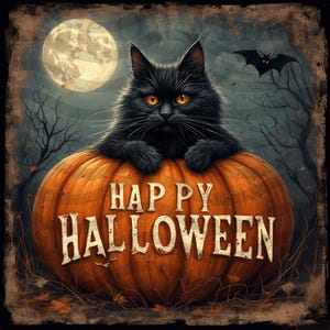 Primitive Cat Halloween  Pumpkin Printable Decoupage Primitive Fall Pumpkin Digital  Download Primitive Jack-o-lantern Decoupage Print