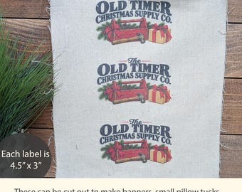 Primitive Christmas Fabric Panel  Rustic Farmhouse Christmas Craft Fabric Label Tin Can Craft DIY Christmas Ornament