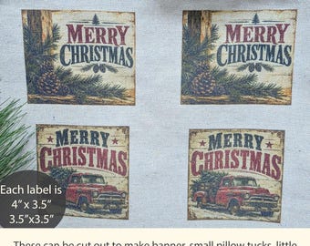 Primitive Christmas Fabric Labels, Merry Christmas Labels, Vintage Holiday Sewing Labels, Craft Labels