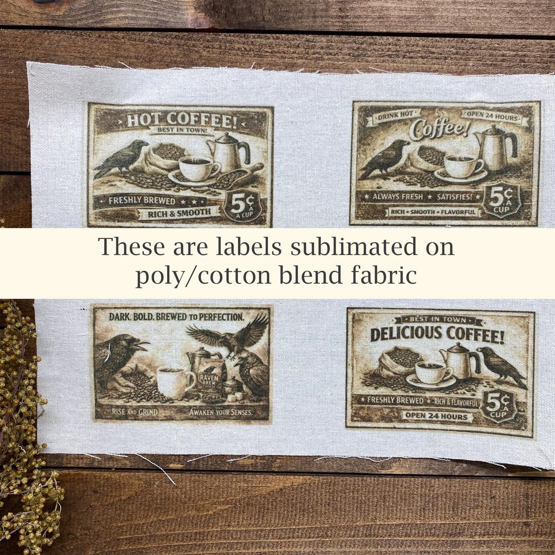 Rustic Coffee Labels Primitive Coffee Fabric Label Tags Vintage Country Kitchen Labels ...