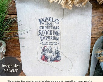 Primitive Christmas Stocking Fabric Panel Vintage Santa Fabric Christmas DIY Decor Pillow Tuck