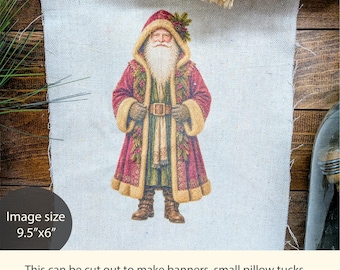 Vintage Belsnickel Fabric Panel, Primitive Christmas Santa, Old World Santa Fabric, Christmas Craft Panel Primitive Winter DIY Decor