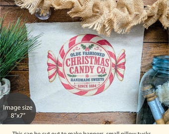 Vintage Christmas Candy Fabric Panel, DIY Primitive Winter Decor, Olde Fashioned Christmas Candy Co.