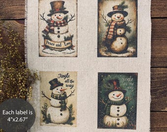 Primitive Snowman Fabric Pantry Label Primitive Christmas Snowman Label Primitive Fabric Snowman Label Farmhouse Snowman Winter Crafts