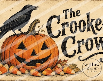 Retro Halloween Printable Sign Vintage Pumpkin Candy Crow Primitive Fall Wall Decor Instant Digital Download Jack O Lantern