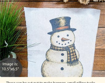 Vintage Snowman Fabric Panel, Primitive Christmas Winter Fabric, Old Fashioned Christmas DIY Decor, Prim Craft