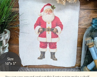 Primitive Santa Fabric Panel, Vintage Christmas Fabric, Santa Sewing Panel, Christmas Craft Fabric, Shelf Sitter, Pillow Tuck