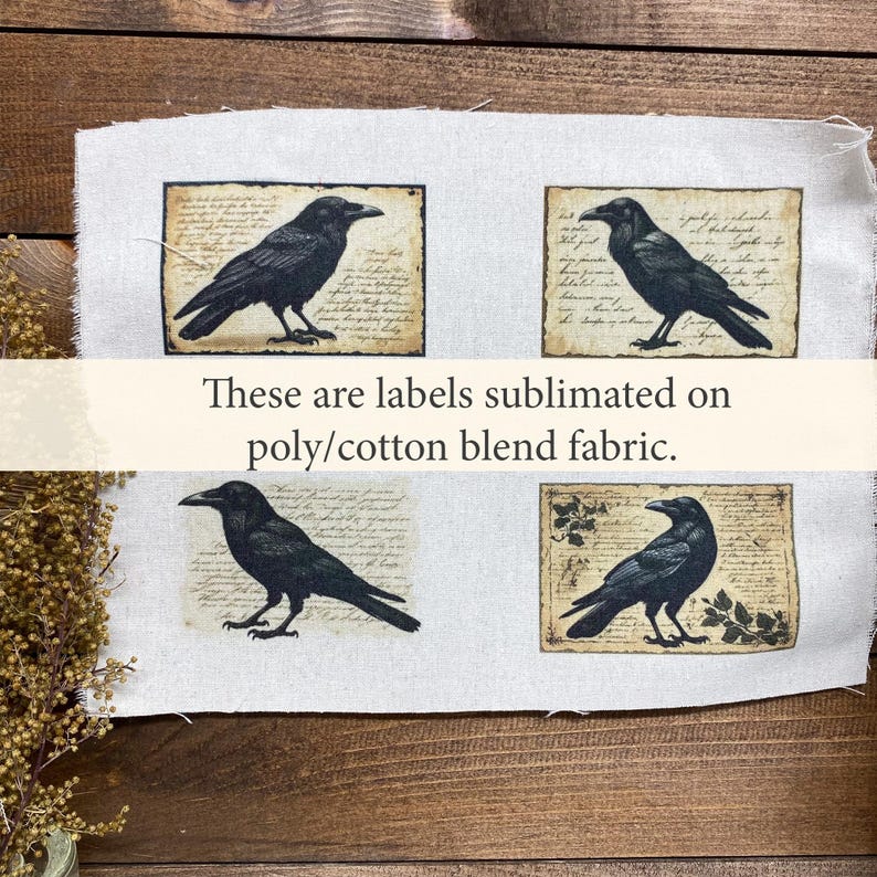 Primitive Vintage Crow Fabric Labels Rustic Farmhouse Sewing Tags Folk ...