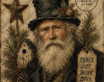 Vintage Primitive Belsnickel Old Man Winter Santa Christmas Art Printable Folk Art Digital Instant Download
