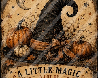 Primitive Vintage Halloween Witch Hat Crow Sign Fall Wall Decor Pumpkin Halloween Printable Farmhouse Fall Decor Instant Digital Download