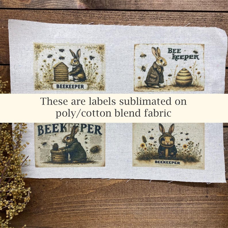 Green Rabbit Rectangle Label Primitive Spring Fabric Labels Beekeeper Art Bunny Fabric Panels Junk ...