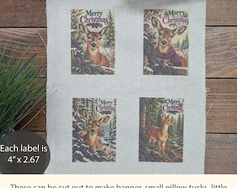 Primitive Christmas Deer Prints on Fabric Primitive Crafts Christmas Deer Farm Fabric Vintage Sewing Crafts DIY Primitive Craft Supplies