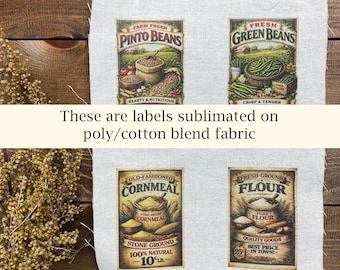 Primitive Kitchen Pantry Fabric Labels Farmhouse Dry Goods Dry Beans, Oats, Rice & Cornmeal