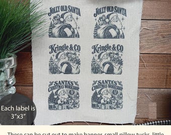 Primitive Christmas Snowman Fabric Panel, DIY Vintage Winter Snowman Craft Labels