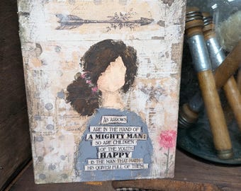 Primitive Folk Painting Handmade Mixed Media Art Scripture Home Decor Inspirational Farmhouse Decor