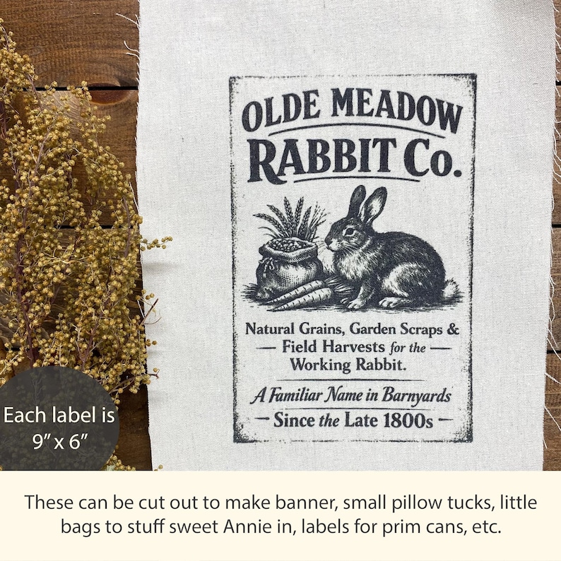 Primitive Vintage Rabbit Feed Easter Rabbit Garden Fabric Labels ...
