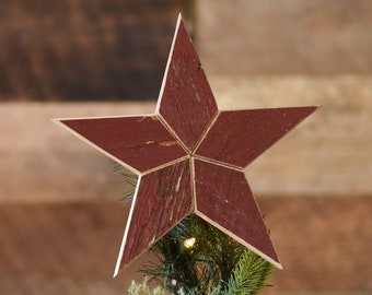 Wood Star Christmas Tree Topper Decoration 12” Star Tree Topper made from Red Reclaimed Wood Christmas Star Topper Barn Star Decoration