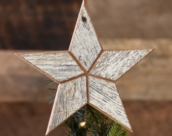White Wooden Christmas Star Tree Topper Decoration- 12 inch star tree topper made from Reclaimed Wood