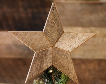 Natural Star Christmas Tree Topper Decoration- 12 inch star tree topper made from reclaimed wood