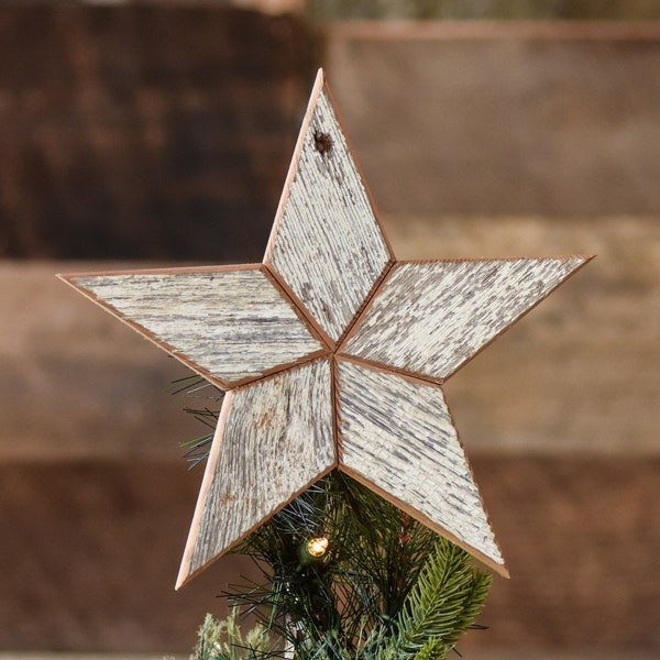 White Wood Star Christmas Tree Topper Decoration 12” Star Tree Topper made from Reclaimed Wood Christmas Star Topper Barn Star Decoration