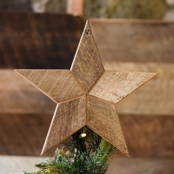 Natural Wood Star Christmas Tree Topper Decoration 12” Star Tree Topper made from Reclaimed Wood Christmas Star Topper Barn Star Decoration