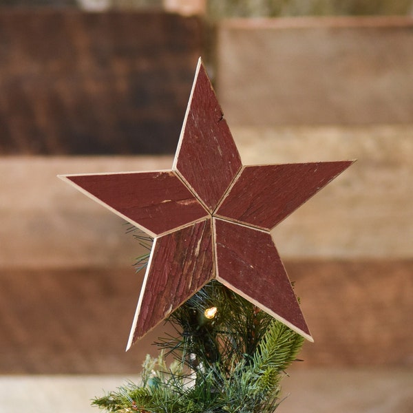 Wood Star Christmas Tree Topper Decoration 12” Star Tree Topper made from Red Reclaimed Wood Christmas Star Topper Barn Star Decoration