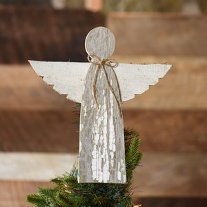 White Wooden Angel Christmas Tree Topper Christmas Decoration 11” Angel Tree Topper Chippy White Reclaimed Wood Angel Xmas Tree Topper