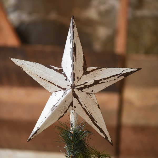 White Star Christmas Tree Topper Decoration White Metal Star 12” Reclaimed Metal Christmas Star Tree Topper  Star Topper Christmas Gift