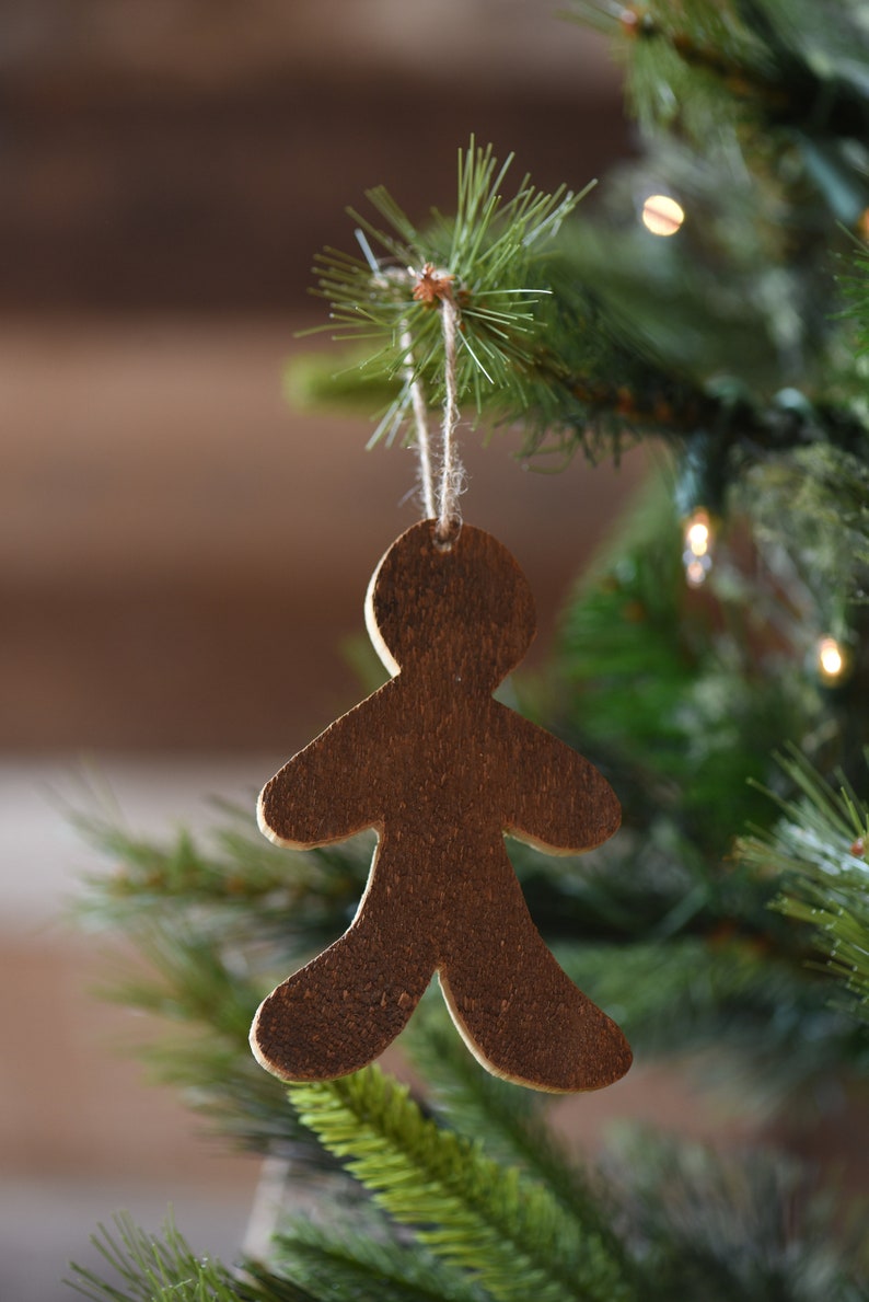 Gingerbread Man Ornament a single gingerbread man ornament or set of 3, 5, or 10 ornaments made from reclaimed wood image 2