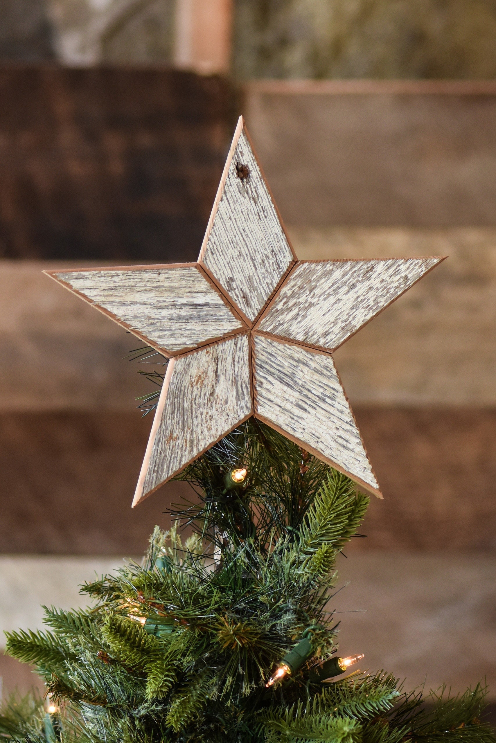 White Wood Star Christmas Tree Topper Decoration 12 Star Tree