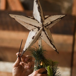 White Star Christmas Tree Topper Decoration White Metal Star 12 Reclaimed Metal Christmas Star Tree Topper Star Topper Christmas Gift image 7