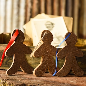 Gingerbread Man Ornament a single gingerbread man ornament or set of 3, 5, or 10 ornaments made from reclaimed wood image 1