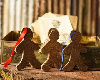 Gingerbread Man Ornament - a single gingerbread man ornament or set of 3, 5, or 10 ornaments made from reclaimed wood