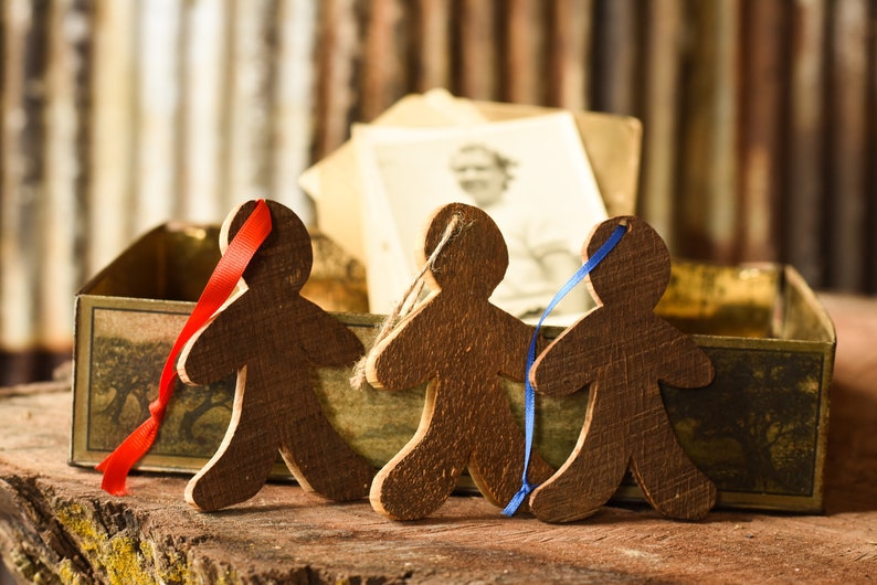 Gingerbread Man Ornament a single gingerbread man ornament or set of 3, 5, or 10 ornaments made from reclaimed wood image 1