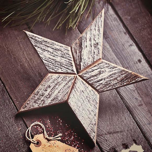 White Wood Star Christmas Tree Topper Decoration  10” Star Tree Topper made from Reclaimed Wood Christmas Star Topper Barn Star Decoration