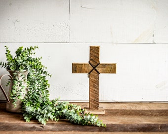 Natural Wooden Cross Wall Hanging Shelf Display 12” Wood Cross made from Reclaimed Barn Wood Cross Rustic Wall Decoration Farmhouse Decor