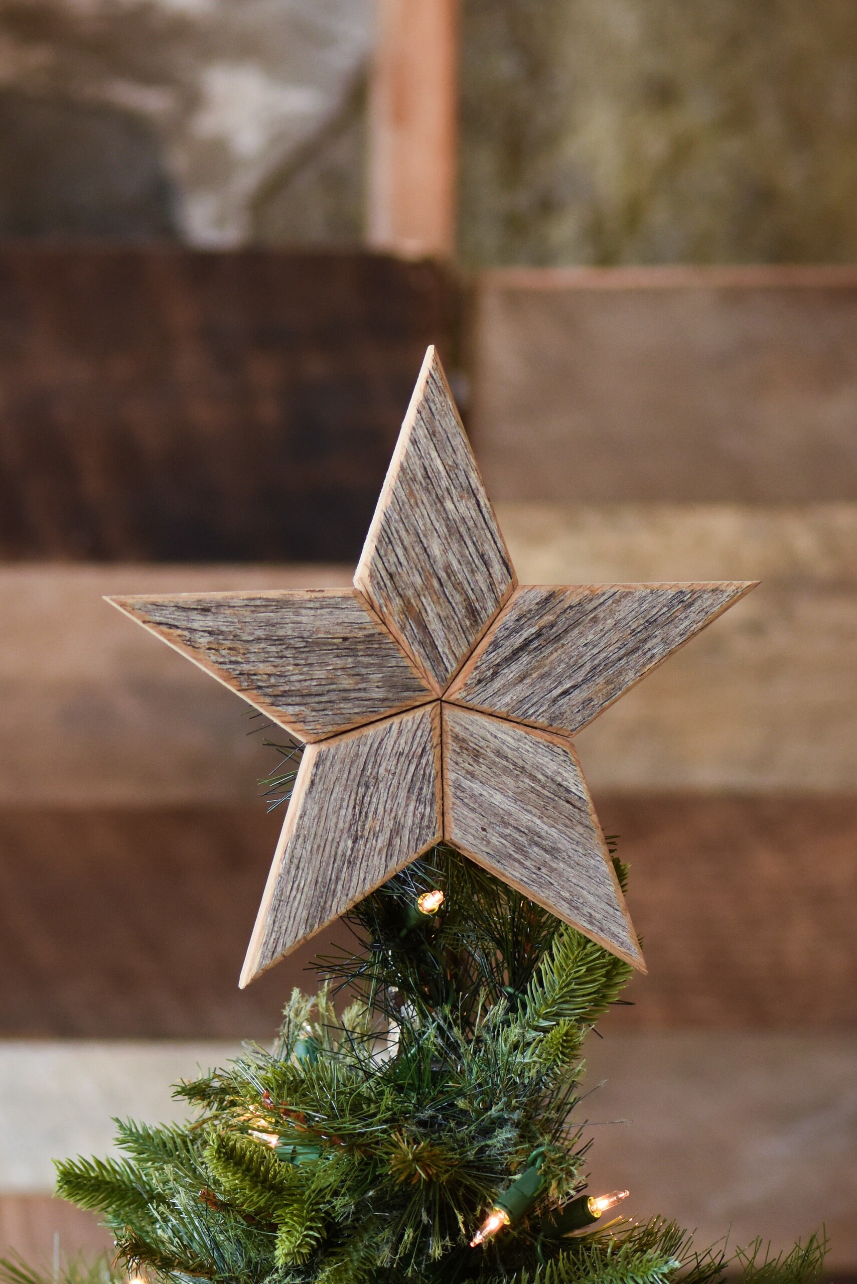 Wood Star Christmas Tree Topper Decoration 10” Wooden Star Tree Topper ...