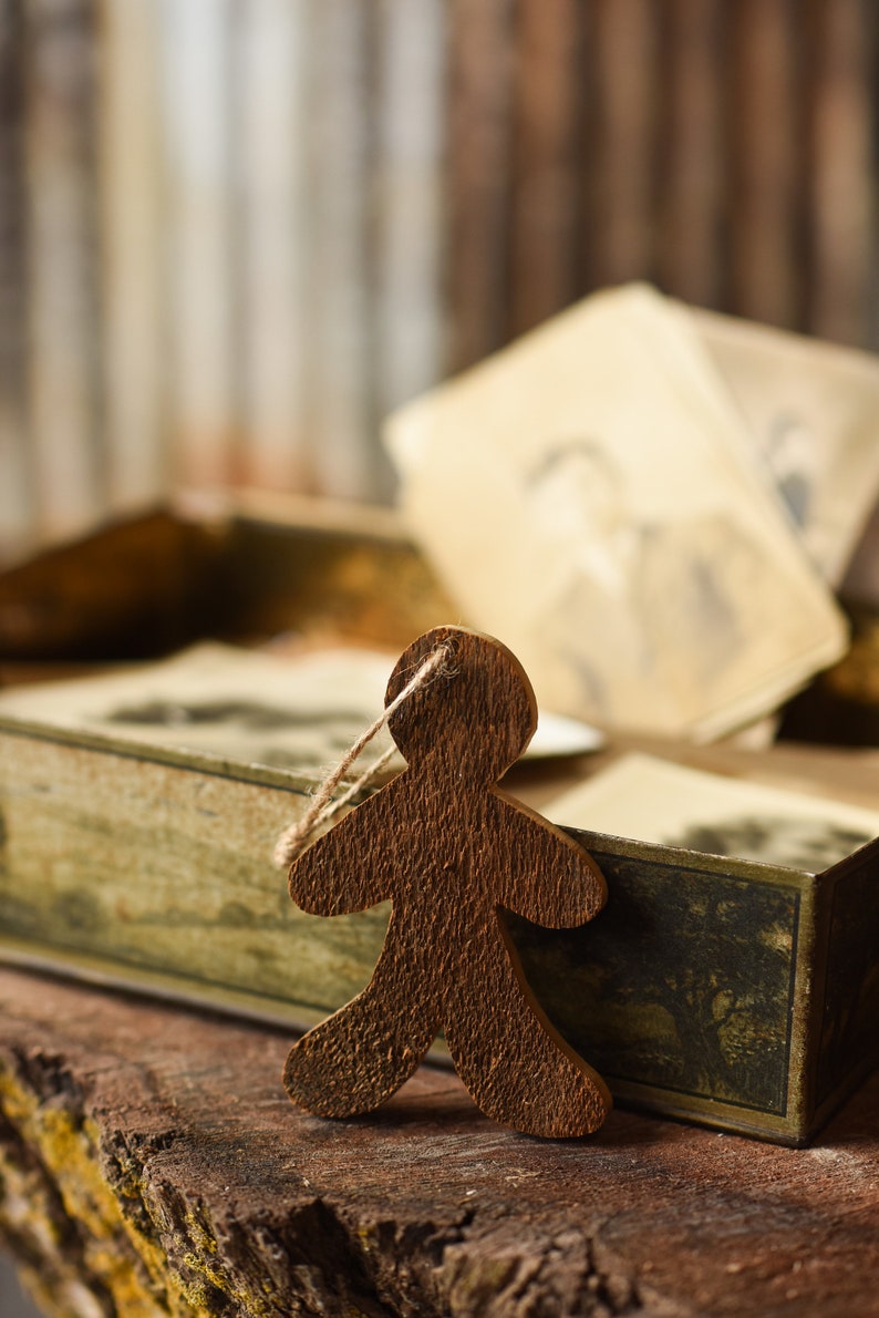 Gingerbread Man Ornament a single gingerbread man ornament or set of 3, 5, or 10 ornaments made from reclaimed wood image 3