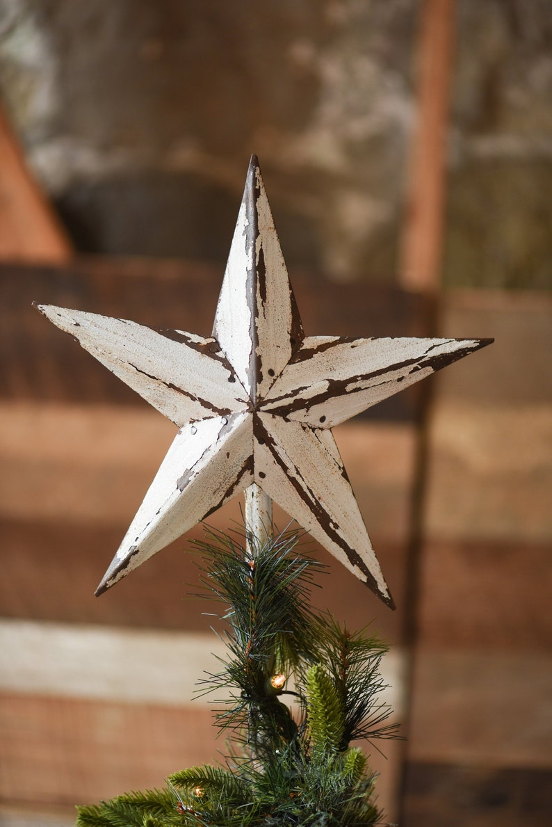 White Star Christmas Tree Topper Decoration White Metal Star 12 Reclaimed Metal Christmas Star Tree Topper Star Topper Christmas Gift image 1