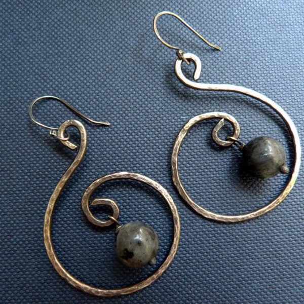 Reserved for Shelley - Namaste Falls - Sterling Silver Earrings, Hammered, Oxidized and Antiqued  with Natural Lavrikite Stones